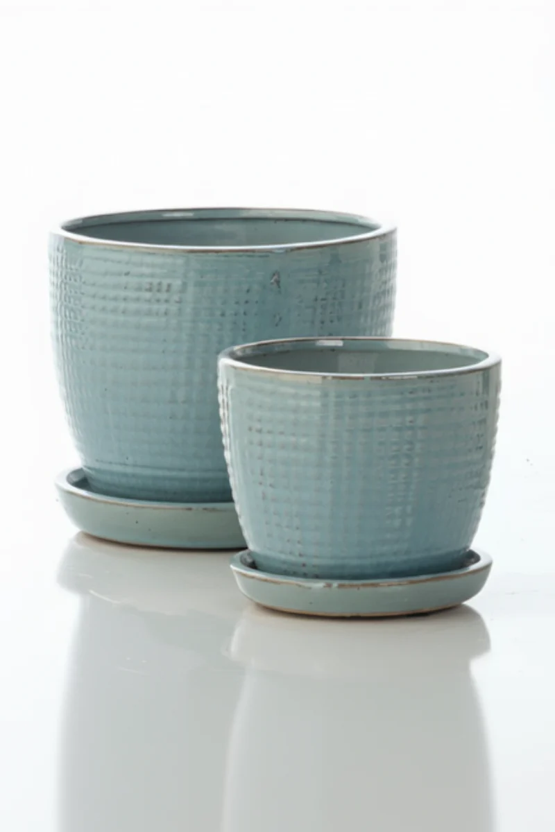 Alfresco Aida Check Petits Pots Saucer Large Blue Grey