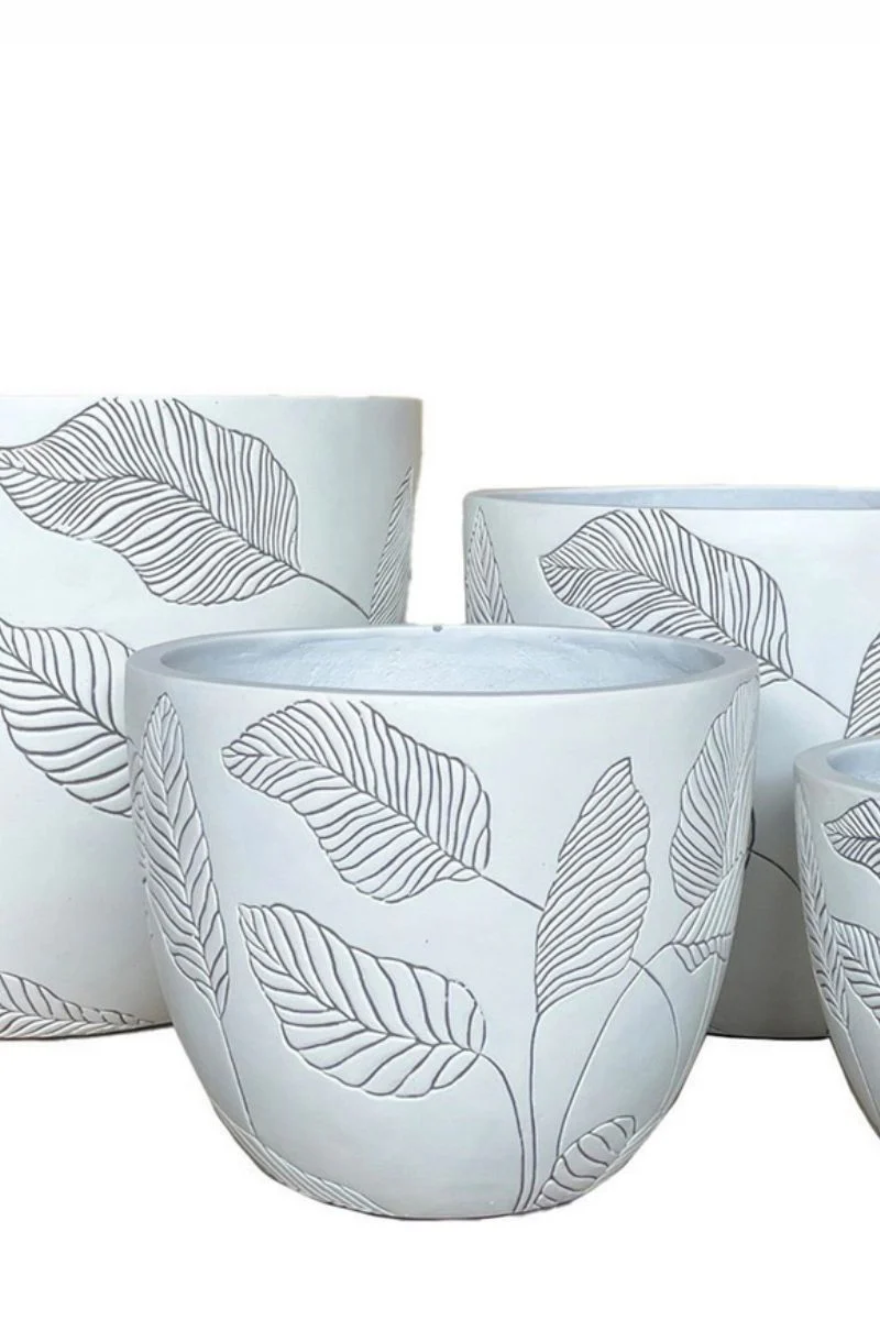 Alfresco Home Banana Leaf Planter 14.75" White Charcoal