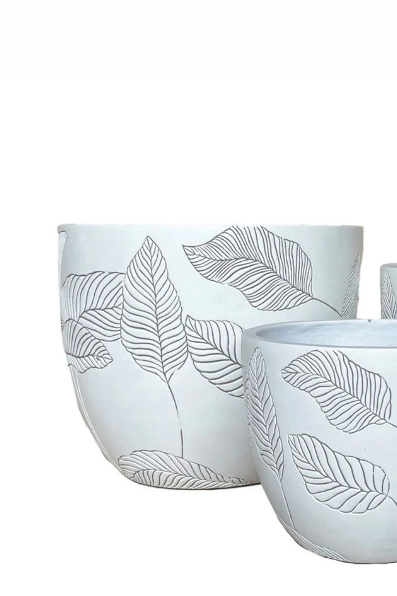 Alfresco Home Banana Leaf Planter 21.75" White Charcoal