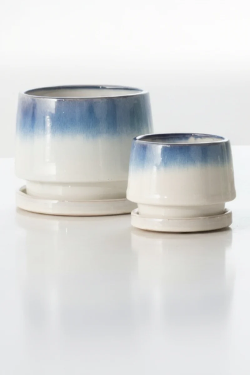 Alfresco Nicola Petits Pot with Saucer Large Blue & White