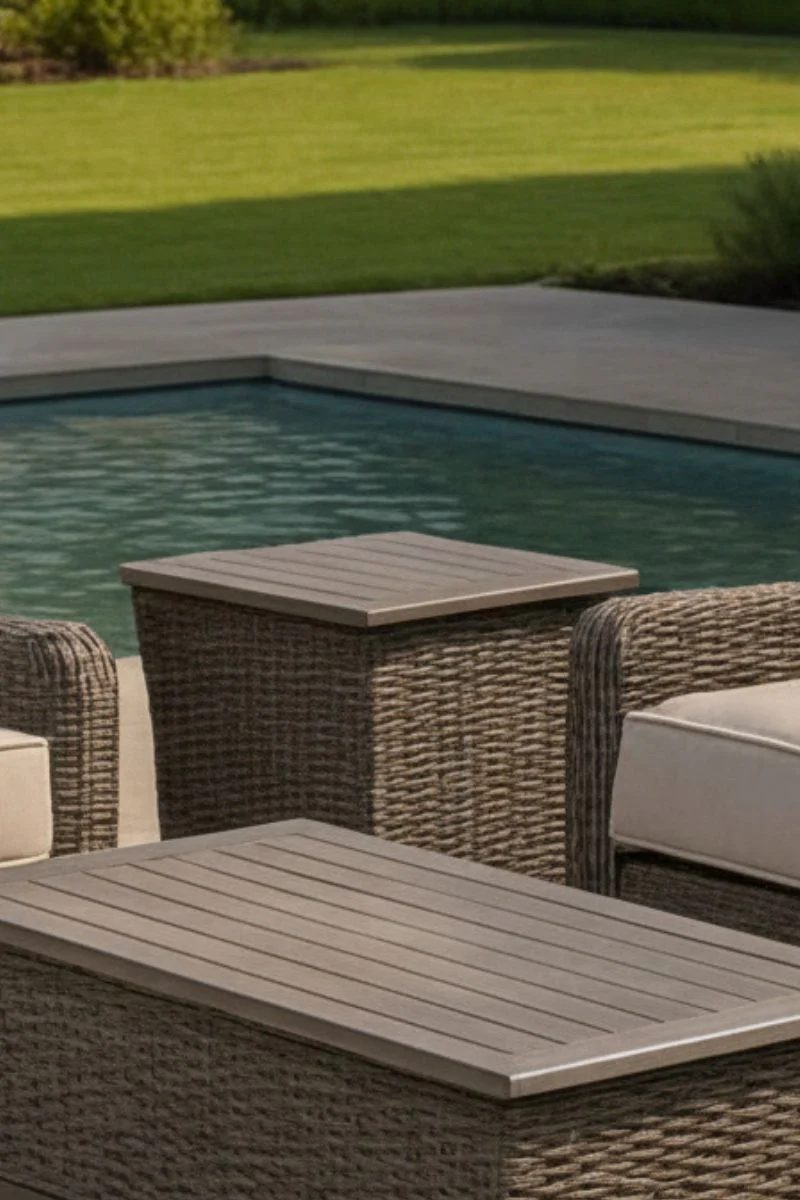 Alfresco Skytop Side Table 24"x21" Wicker & Aluminum Slate