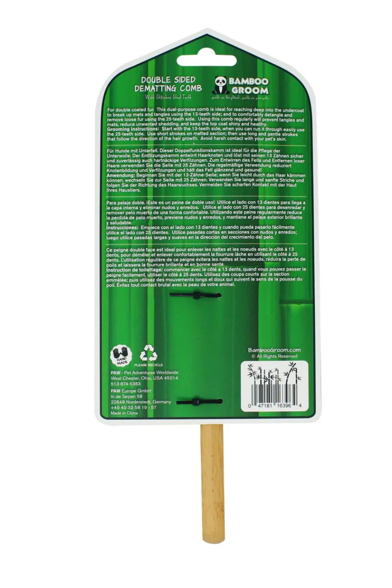Bamboo Groom Dematting Rake with Stainless Steel Serrated Blades Large - Image 2