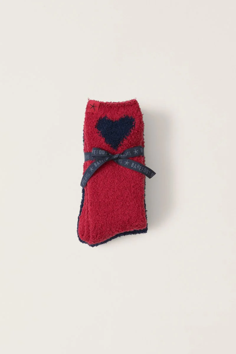 Barefoot Dreams Cozycchic Heart Print Sock Set Marine-Scarlet - Image 2