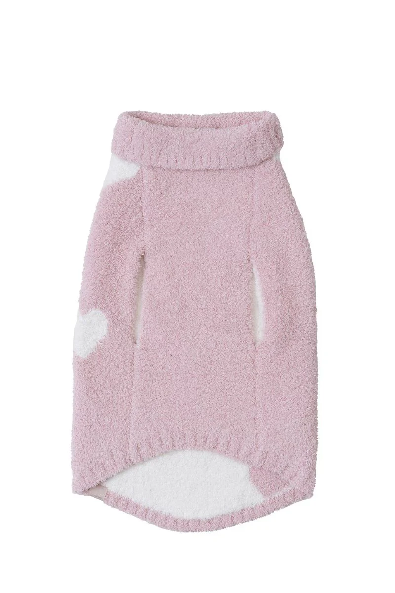 Barefoot Dreams Cozychic Heart Print Pet Sweater Large Pink Peonie-Pearl - Image 2