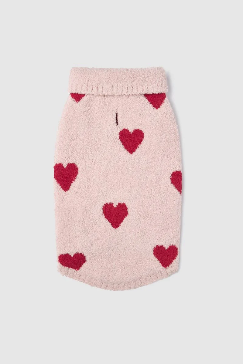 Barefoot Dreams Cozychic Heart Print Pet Sweater Medium Dusty Rose-Cherry - Image 3