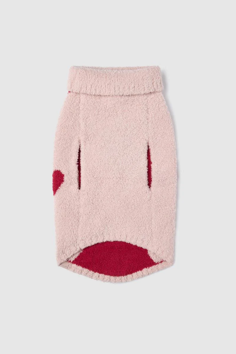 Barefoot Dreams Cozychic Heart Print Pet Sweater Medium Dusty Rose-Cherry - Image 4