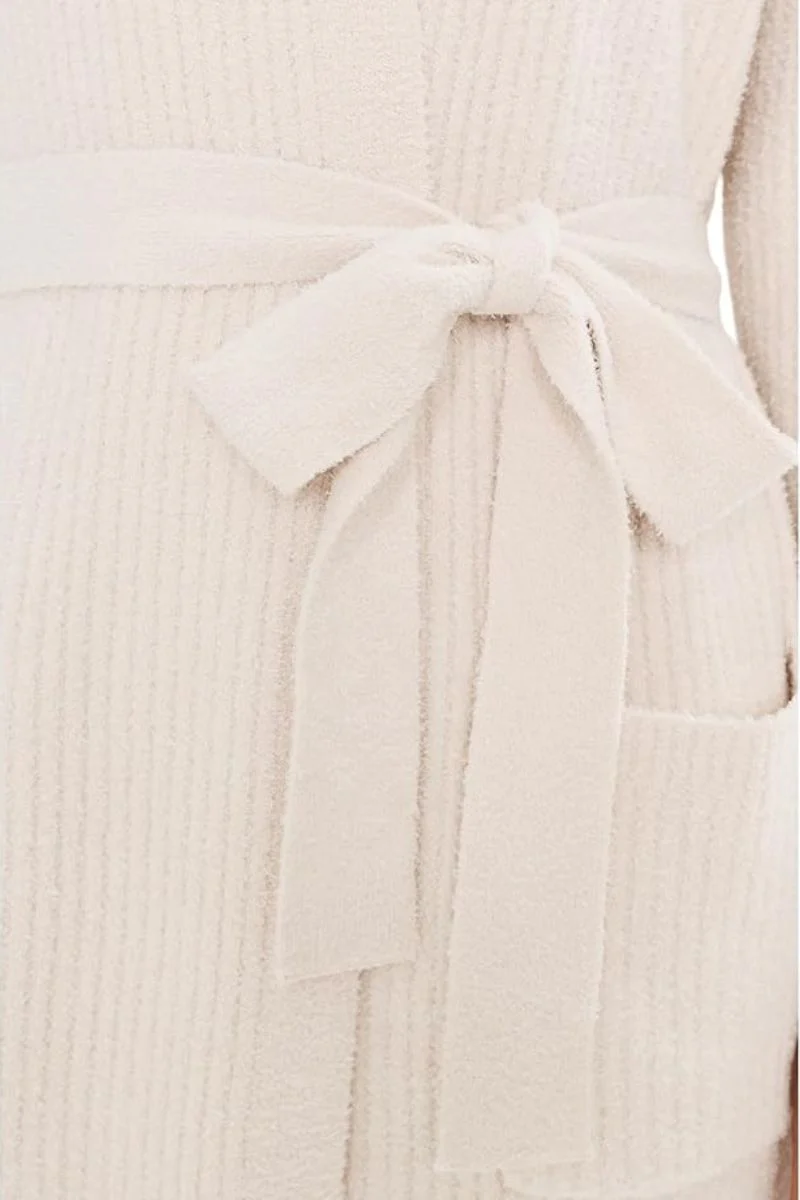 Barefoot Dreams CozyChic Lite Variegated Stripe Ribbed Robe L/XL Sand Dune-Pearl - Image 4