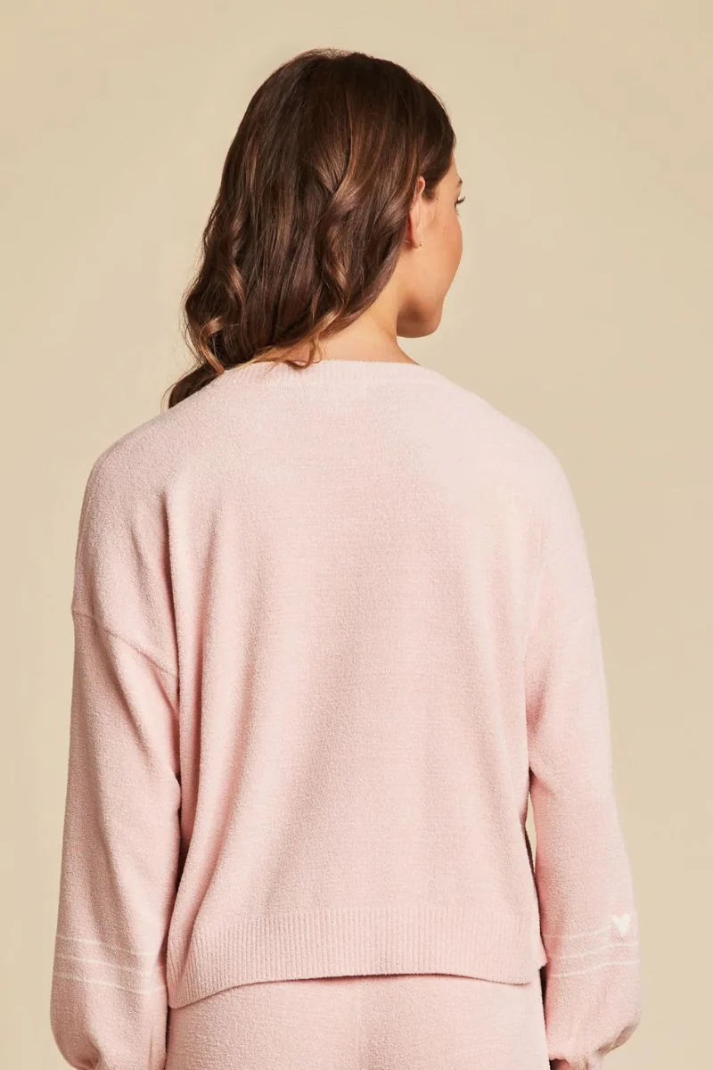 Barefoot Dreams Cozychic Ultra Light Heartbeat Stripe Pullover Extra Large Pink Peonie-Pearl - Image 2
