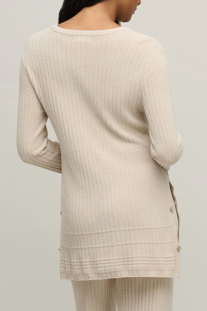 Barefoot Dreams CozyChic Ultra Lite Textured Rib Pullover with Buttons Large Stone - Image 3
