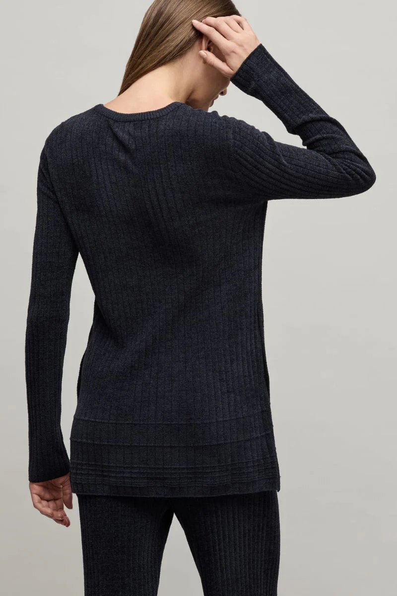 Barefoot Dreams CozyChic Ultra Lite Textured Rib Pullover with Buttons XL Black - Image 4