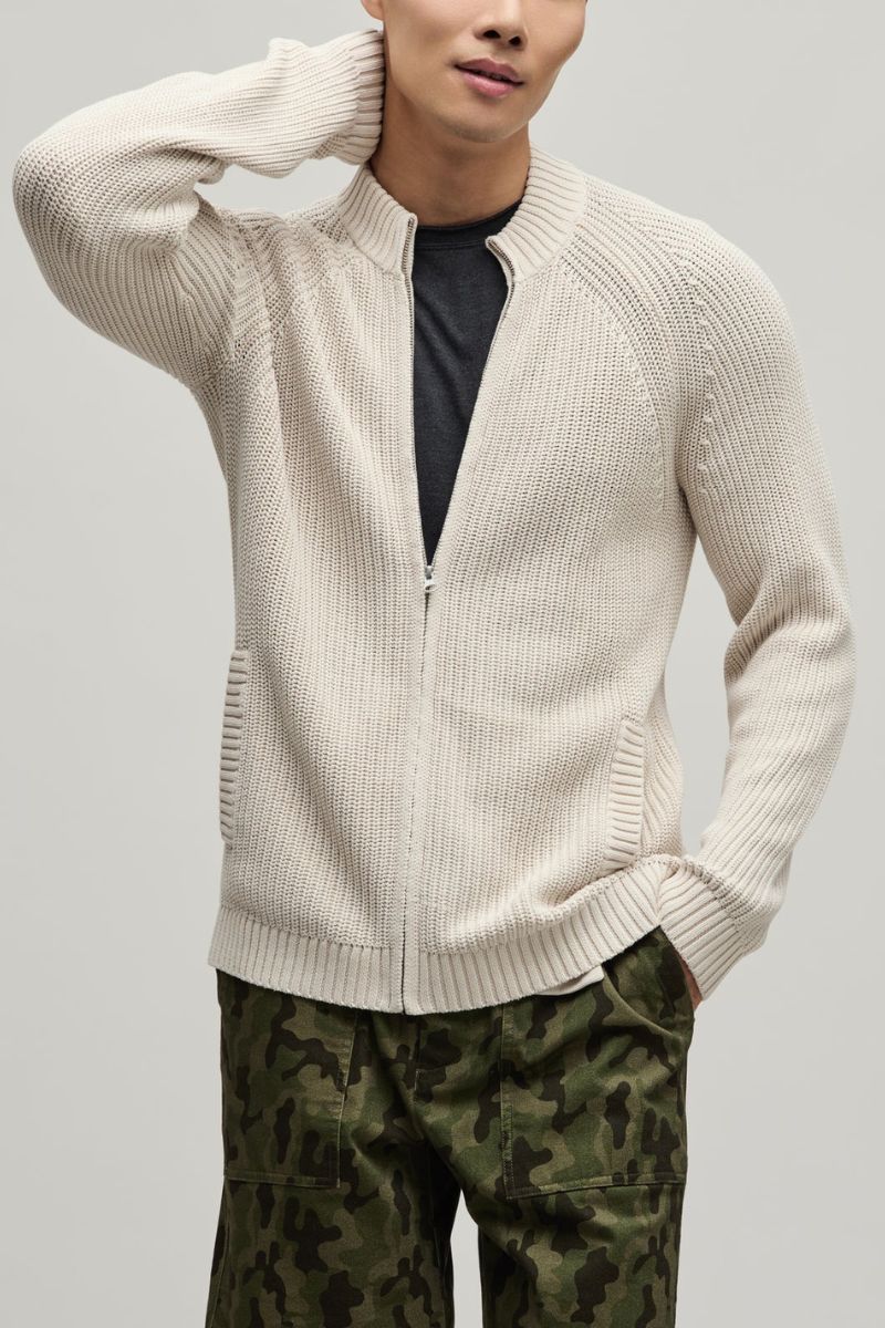 Barefoot Dreams Men's Sunbleach Zip Up Cardigan XL Sand Dune