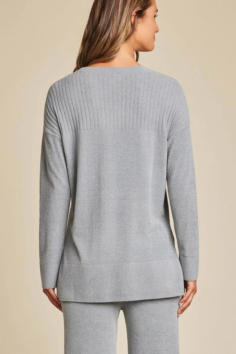 Barefoot Dreams Woman's CozyChic Ultra Lite Crewneck With High Slits Medium Moonbeam - Image 3