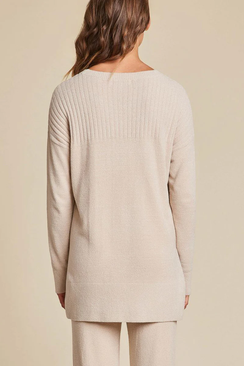 Barefoot Dreams Woman's CozyChic Ultra Lite Crewneck With High Slits Medium Stone