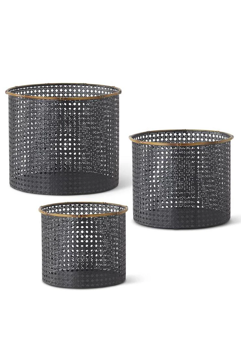 Punched Metal Nesting Basket with Wood Base 10" Champagne