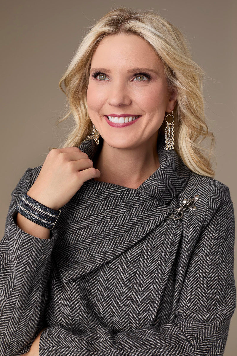 Billy Herringbone Cardigan with Clasp L/XL Black - Image 2
