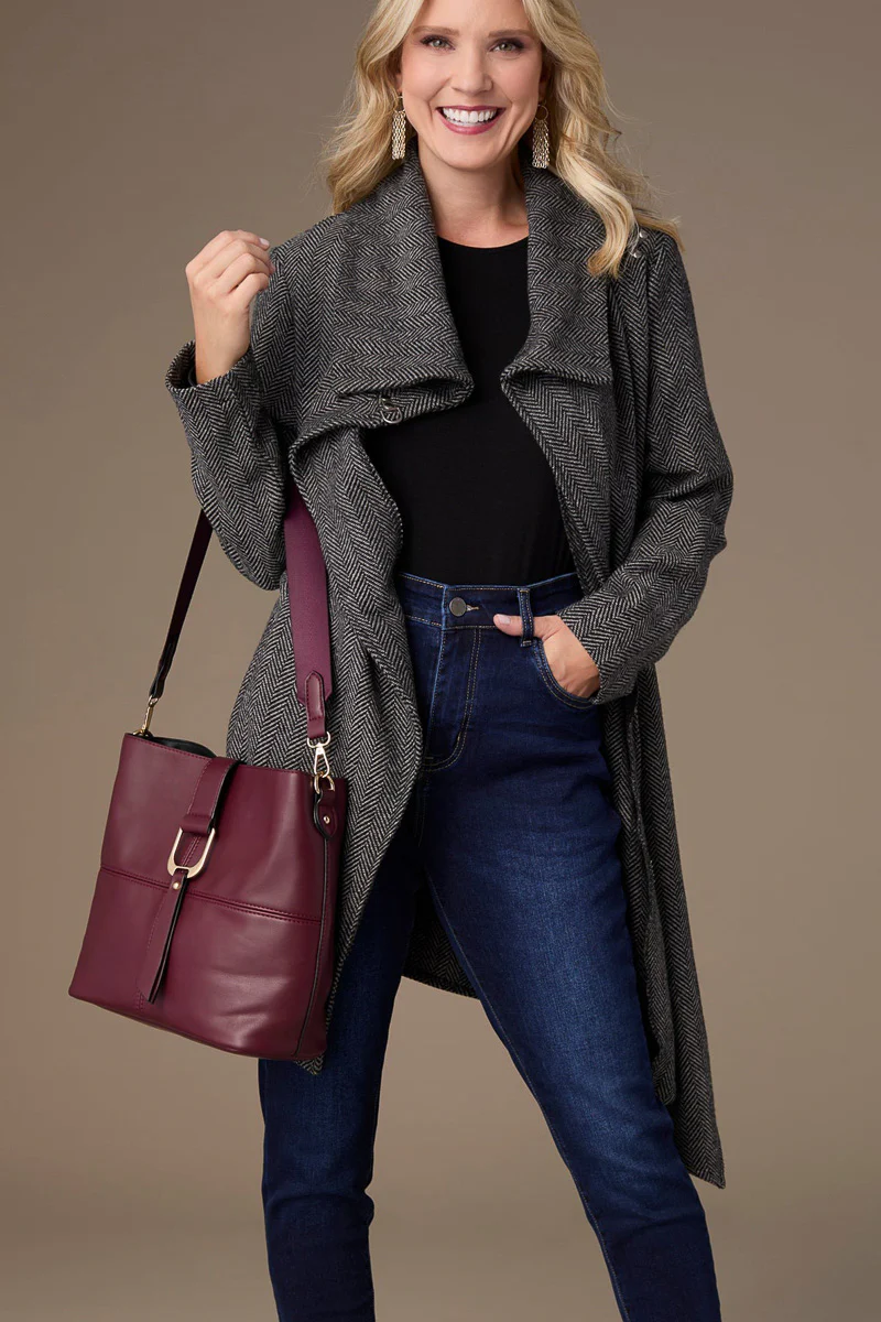 Billy Herringbone Cardigan with Clasp L/XL Black - Image 3