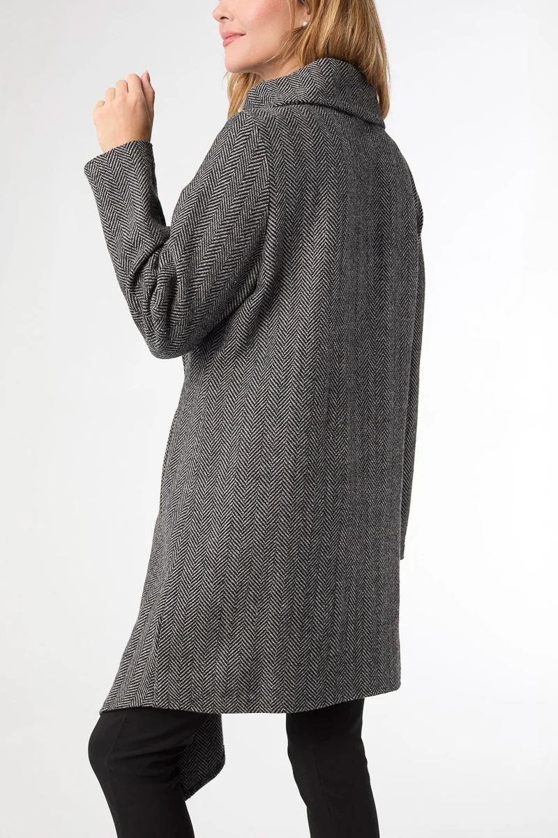 Billy Herringbone Cardigan with Clasp L/XL Black - Image 4