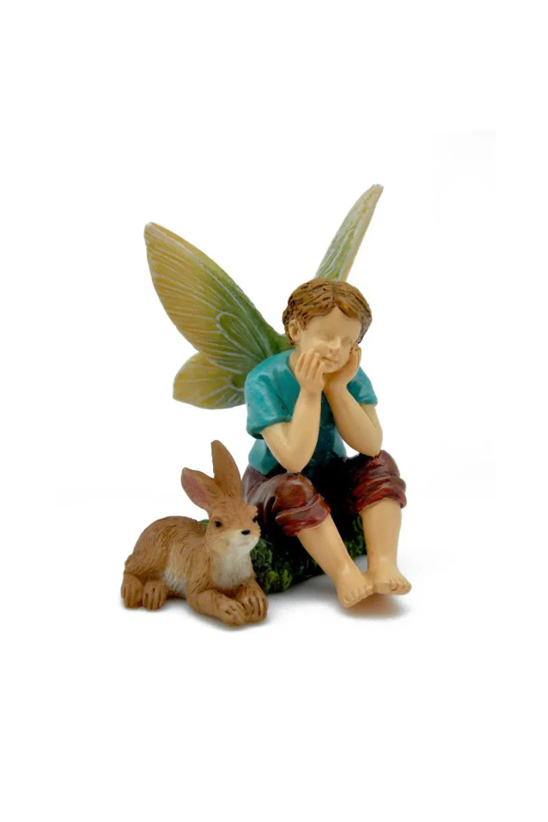 Miniature Garden Boy and Bunny