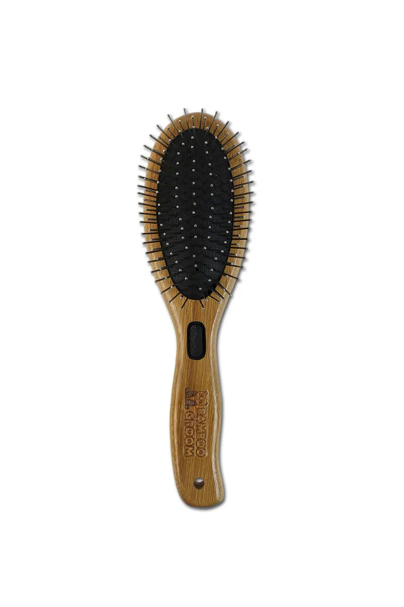 Bamboo Groom Combo Brush with Bristles & Stainless Steel Pins Large - Image 2
