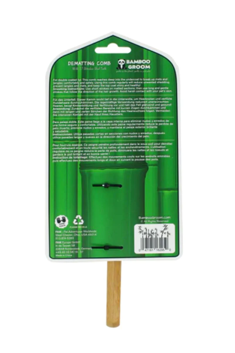 Bamboo Groom Dematting Rake with Stainless Steel Serrated Blades Small/Medium - Image 2