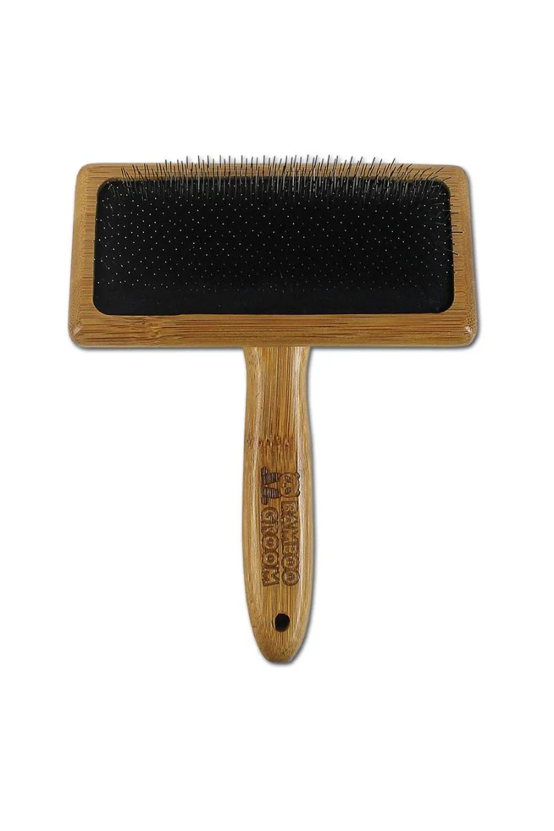 Bamboo Groom Slicker Brush with Stainless Steel Pins Large - Image 2