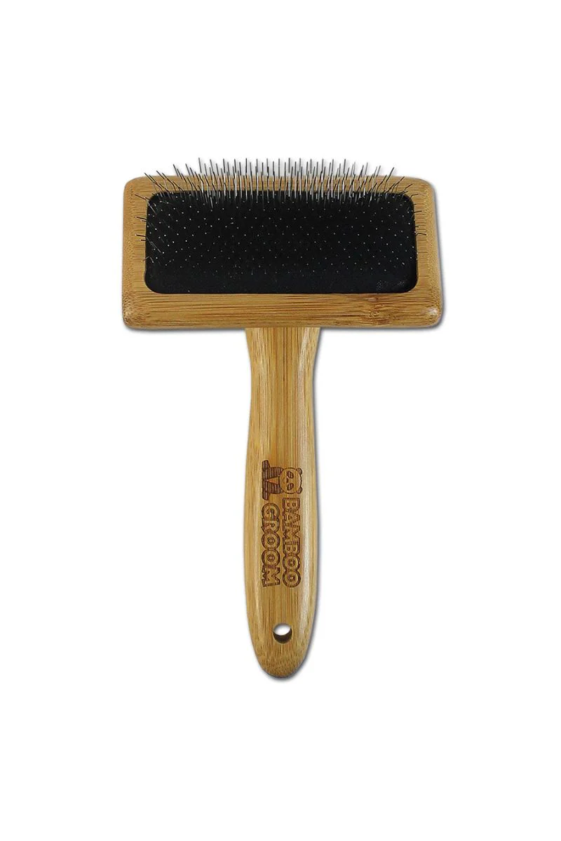 Bamboo Groom Slicker Brush with Stainless Steel Pins Medium - Image 2