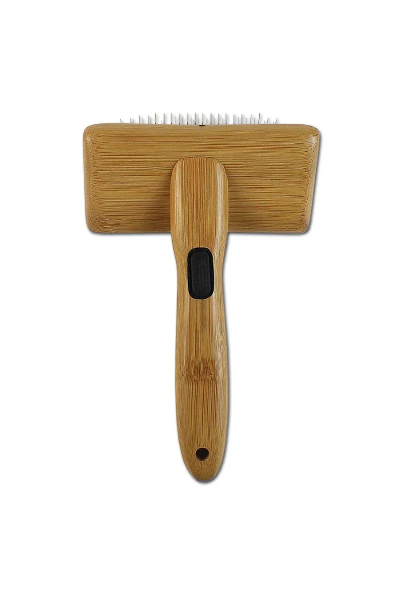 Bamboo Groom Slicker Brush with Stainless Steel Pins Medium - Image 3