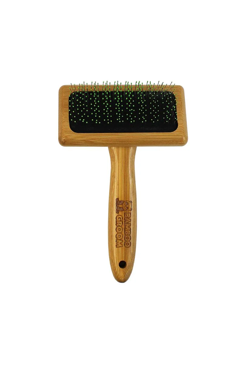 Bamboo Groom Soft Slicker Brush with Stainless Steel Pins & Comfort Tips Medium - Image 2