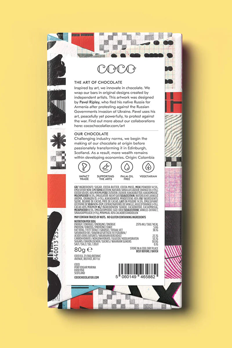 COCO Chocolatier Orange Milk Chocolate Bar - Image 3