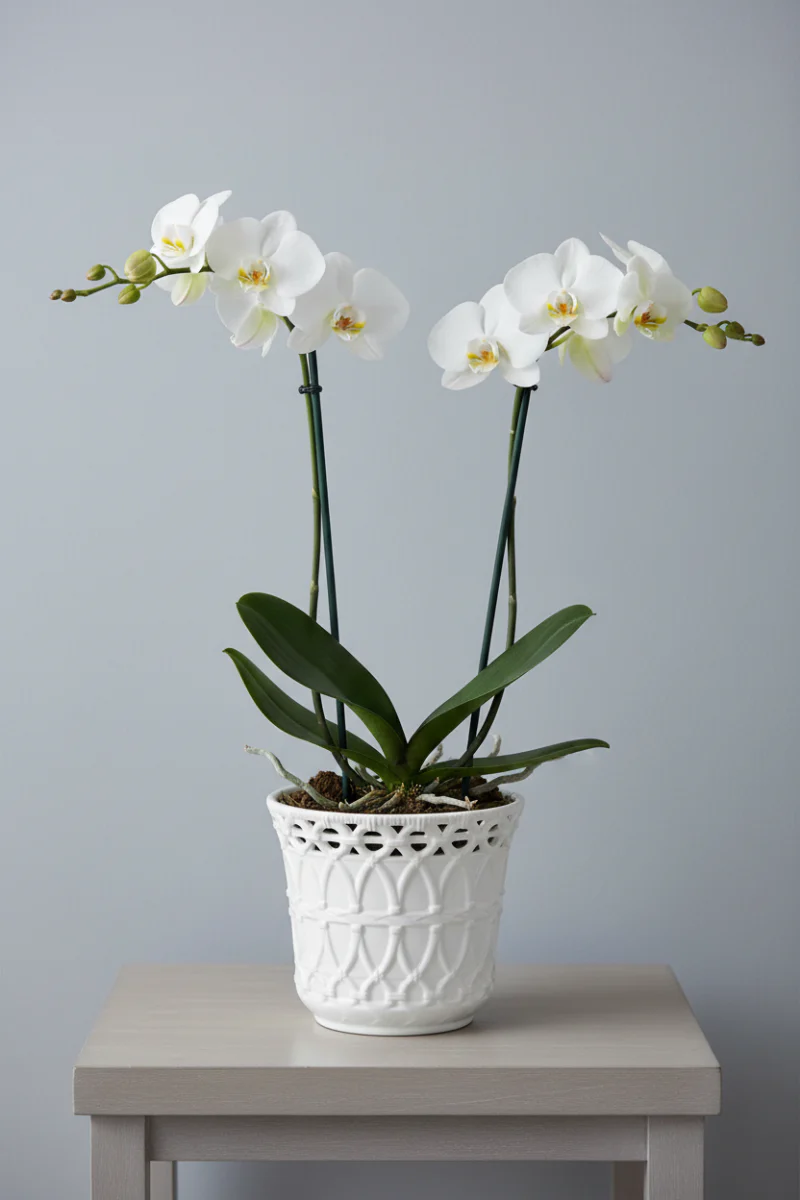 Ceramic Basket Weave Embossed Pot Medium White