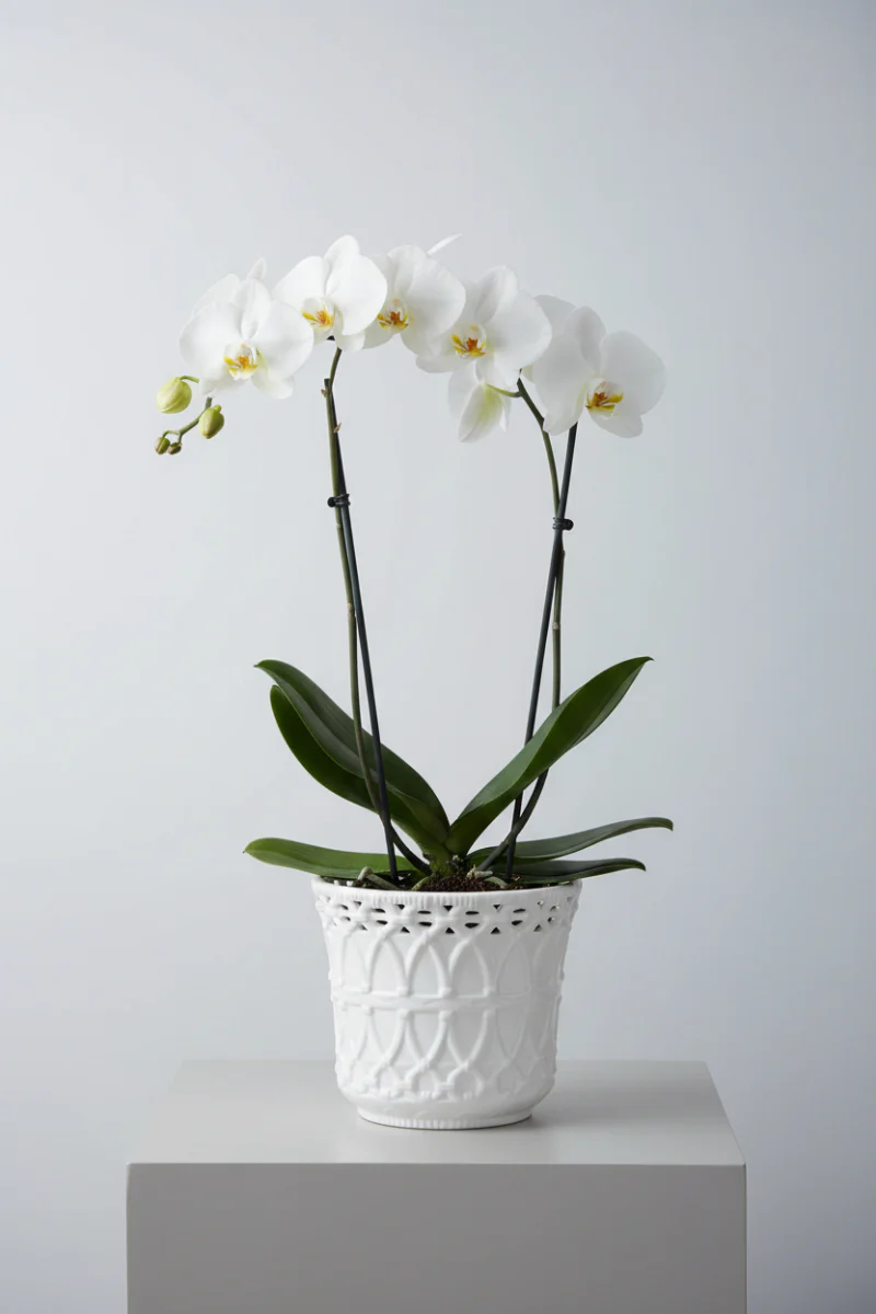 Ceramic Basket Weave Embossed Pot Small White