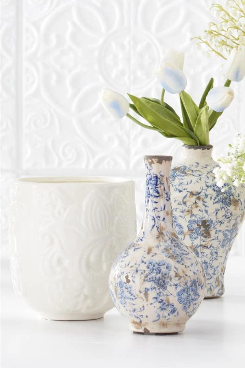 Ceramic Raised Floral Planter 6.25" White