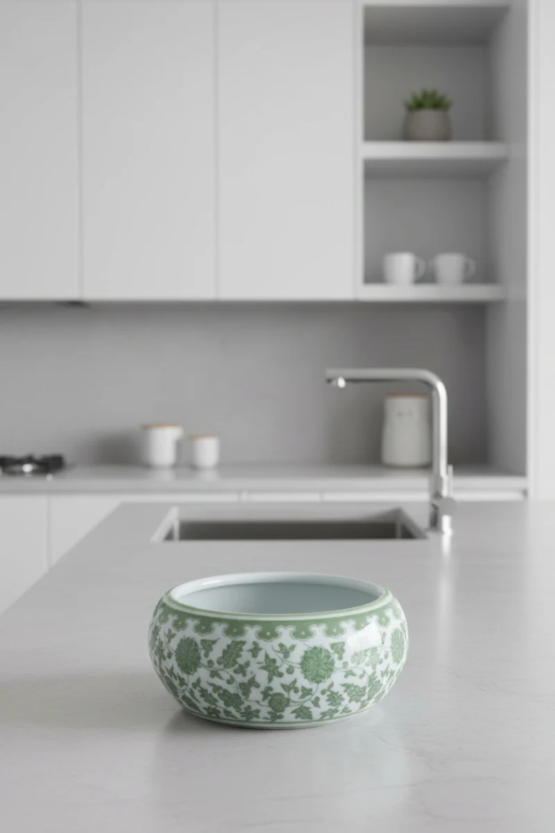 Ceramic Vase 3.5"x6.5" Green & White