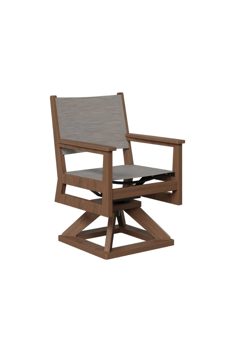 Berlin Gardens Sling Swivel Rocker Dining Chair Elevation Stone on Brazilian Walnut - Image 2