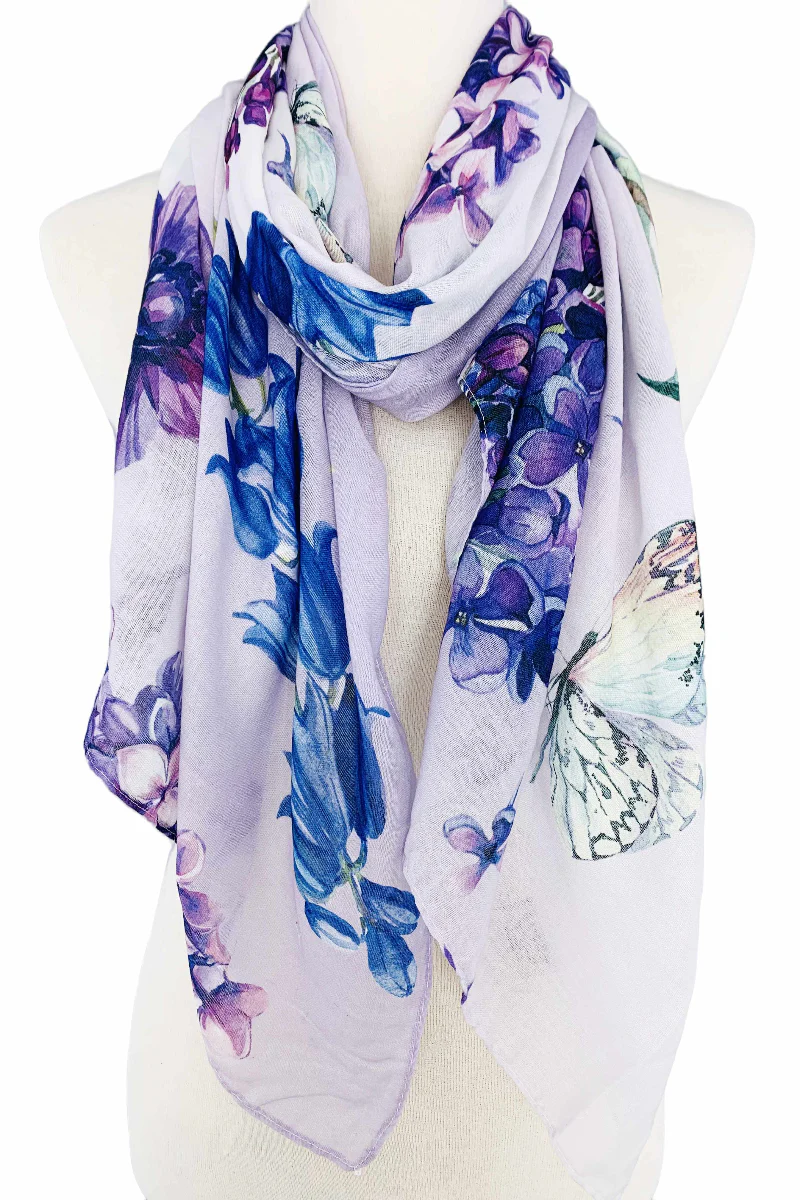 Purple Floral & Butterfly Scarf