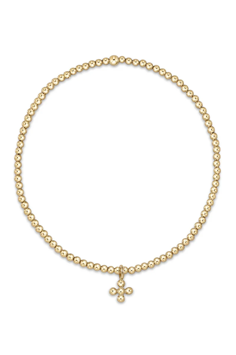 enewton Classic Gold 2mm Bead Bracelet Classic Beaded Signature Cross Small Gold Charm