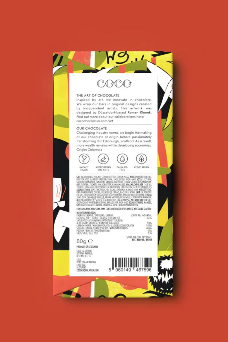 COCO Chocolatier Carrot Cake Milk Chocolate Bar - Image 2
