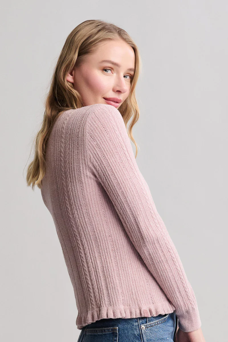 Cozy Chic Ultra Lite Knit Cardigan With Ruffle Medium Teaberry - Image 2