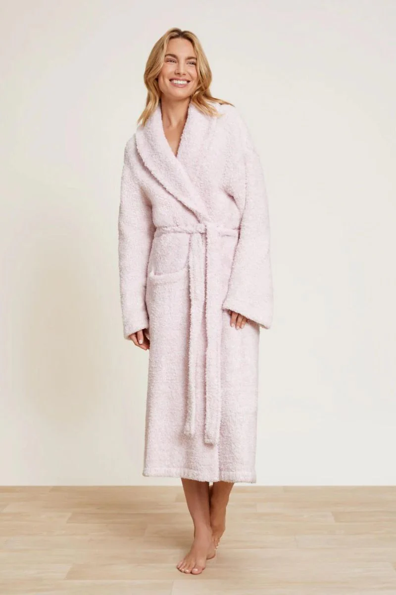 Barefoot Dreams CozyChic Adult Robe Size 1 Heather Dusty Rose/White