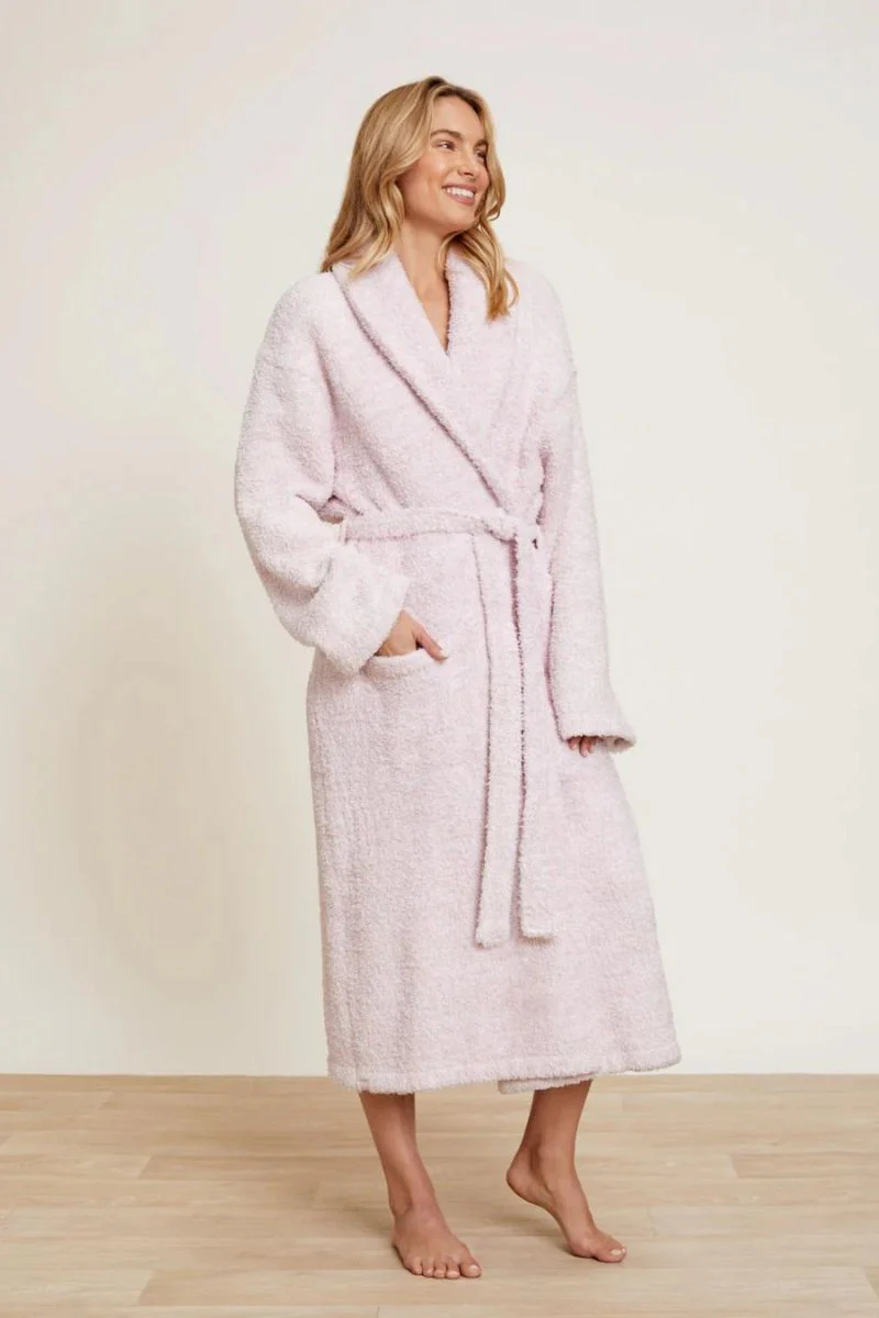 Barefoot Dreams CozyChic Adult Robe Size 1 Heather Dusty Rose/White - Image 2