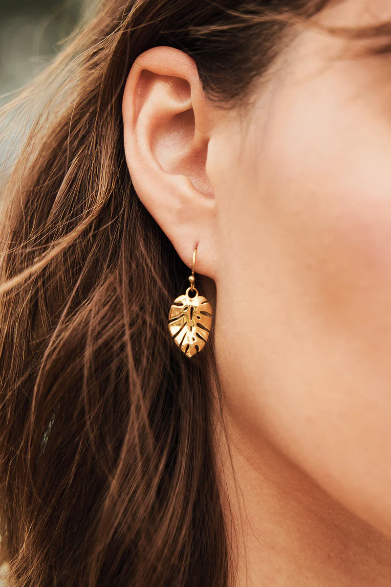 Spartina Splash Monstera Leaf Earrings Gold