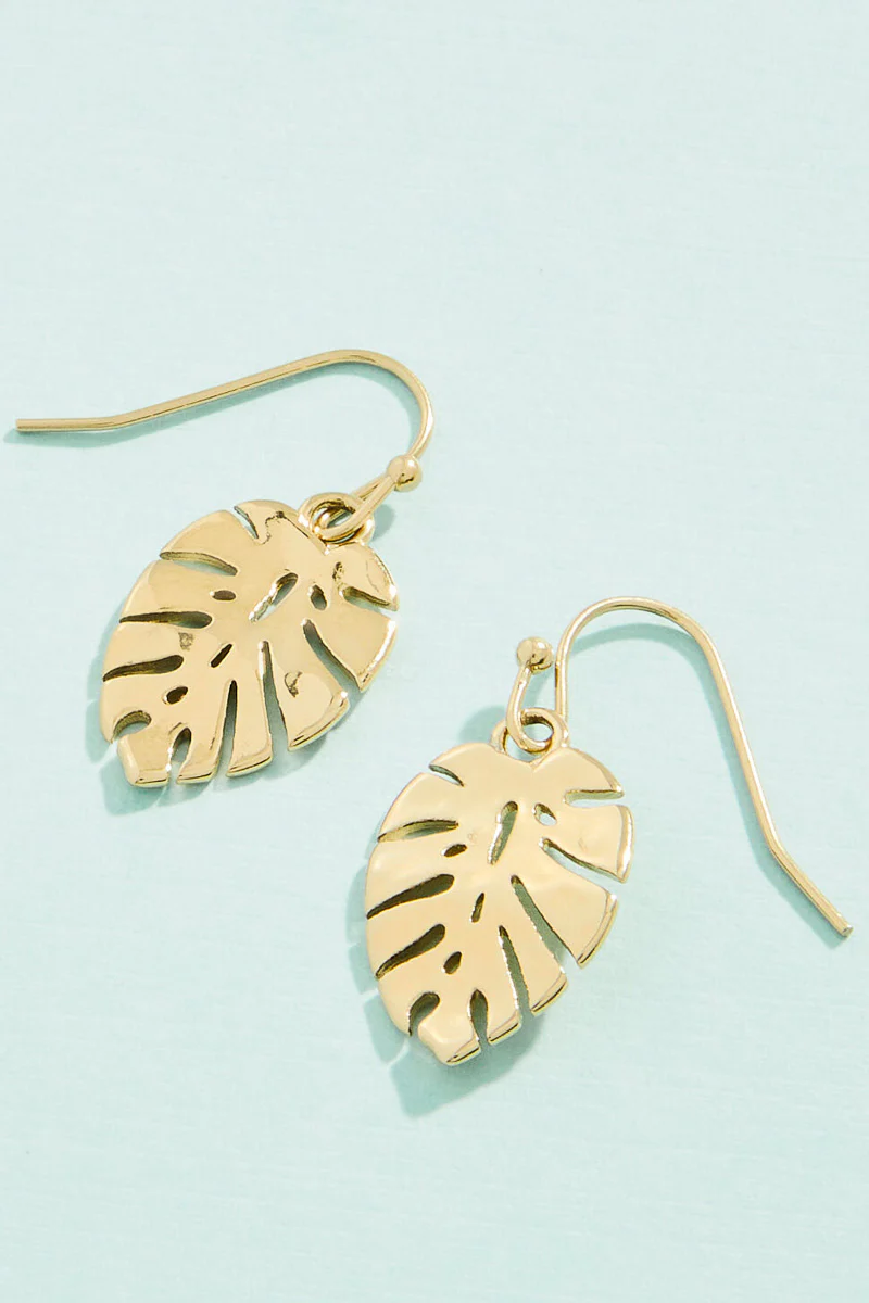 Spartina Splash Monstera Leaf Earrings Gold - Image 2