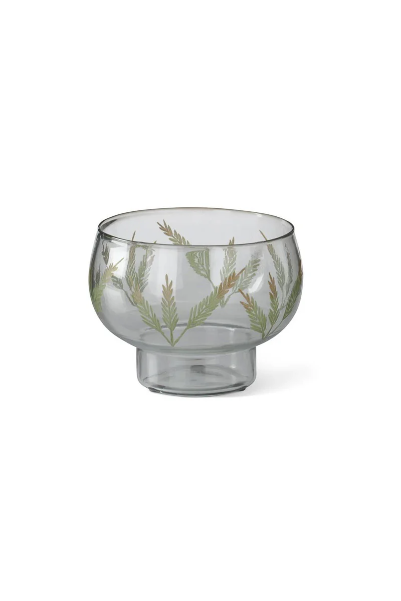Etched Fern Glass Candleholder 7" Clear