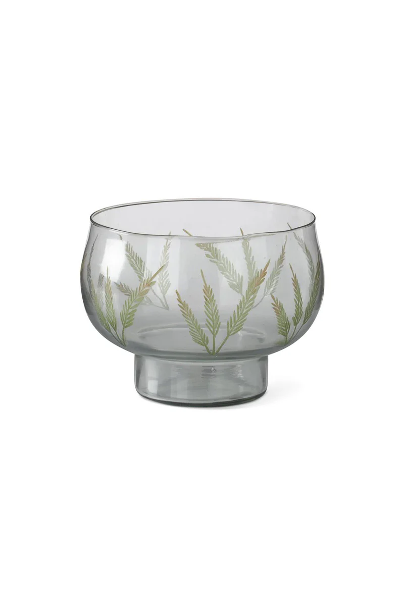 Etched Fern Glass Candlholder 9" Clear