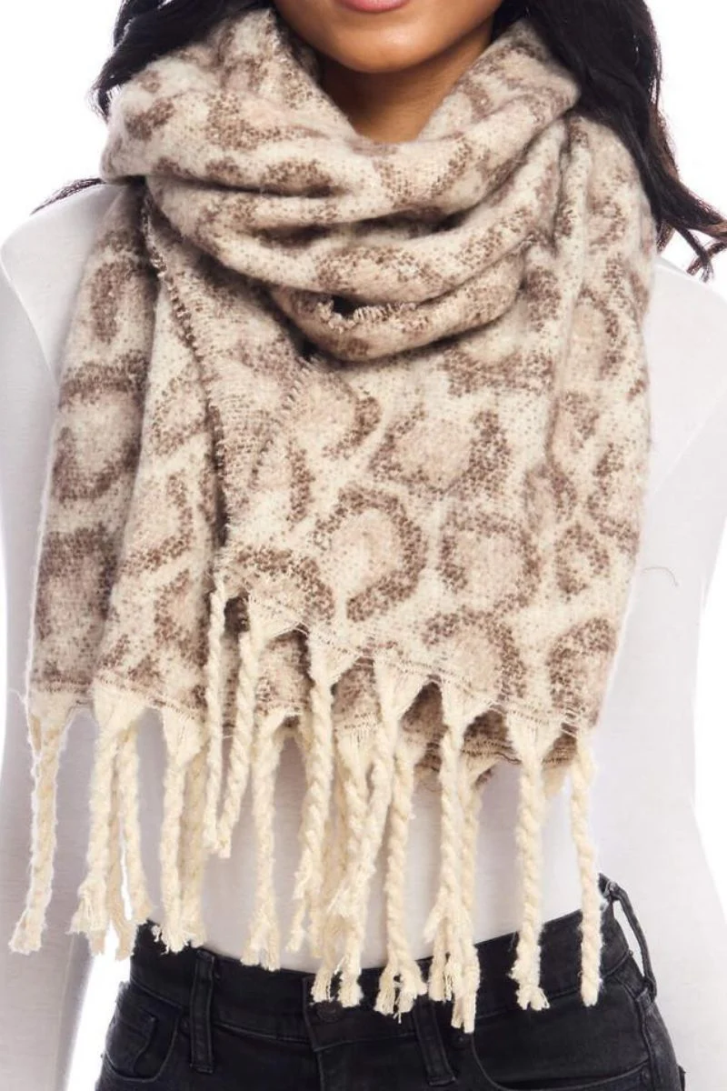 Fabulous Furs Leopard Knit Scarf Taupe - Image 2