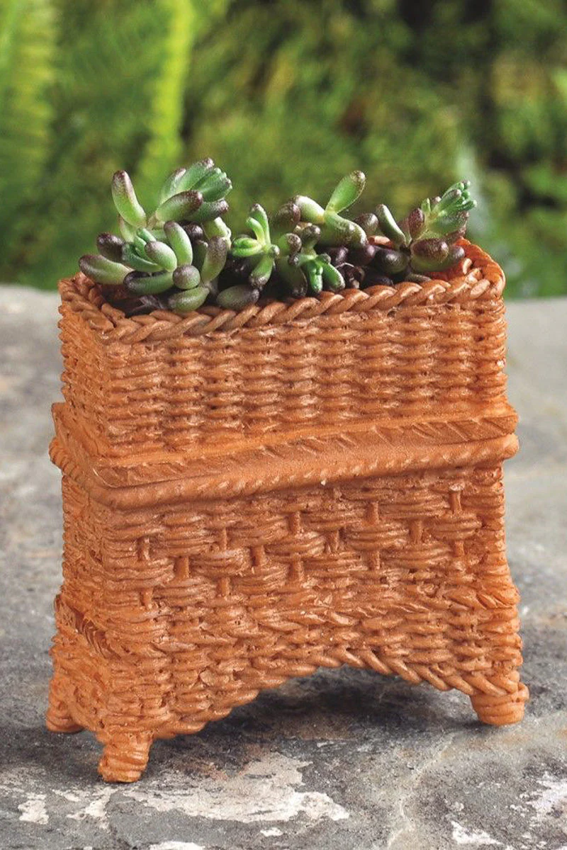 Miniature Garden Wicker Plant Stand Brown
