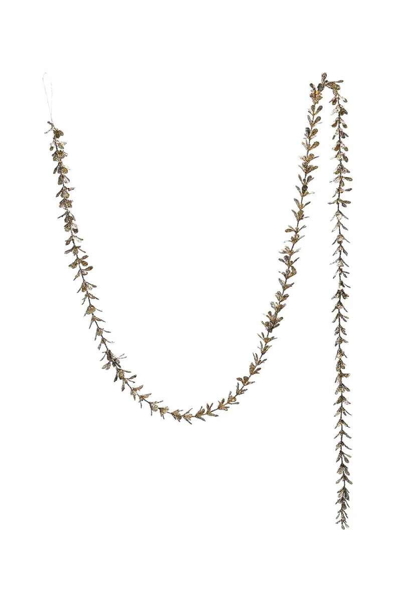 Faux Boxwood Garland with Glitter 72" Champagne - Image 2
