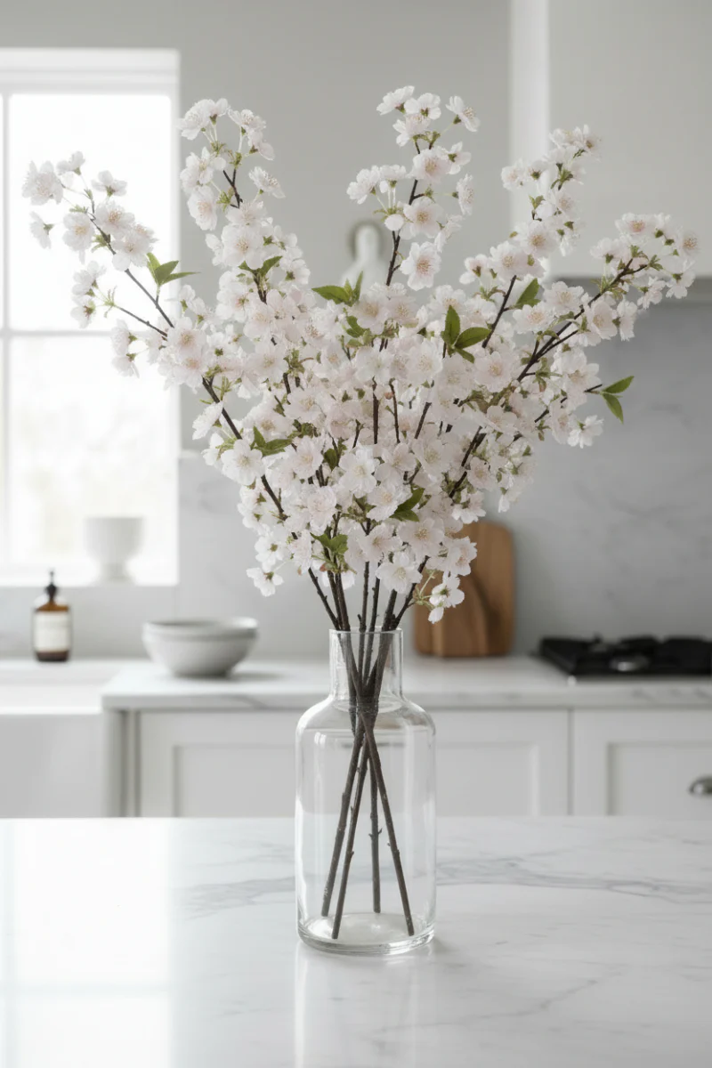 Faux Cherry Blossom Spray 36" White & Blush
