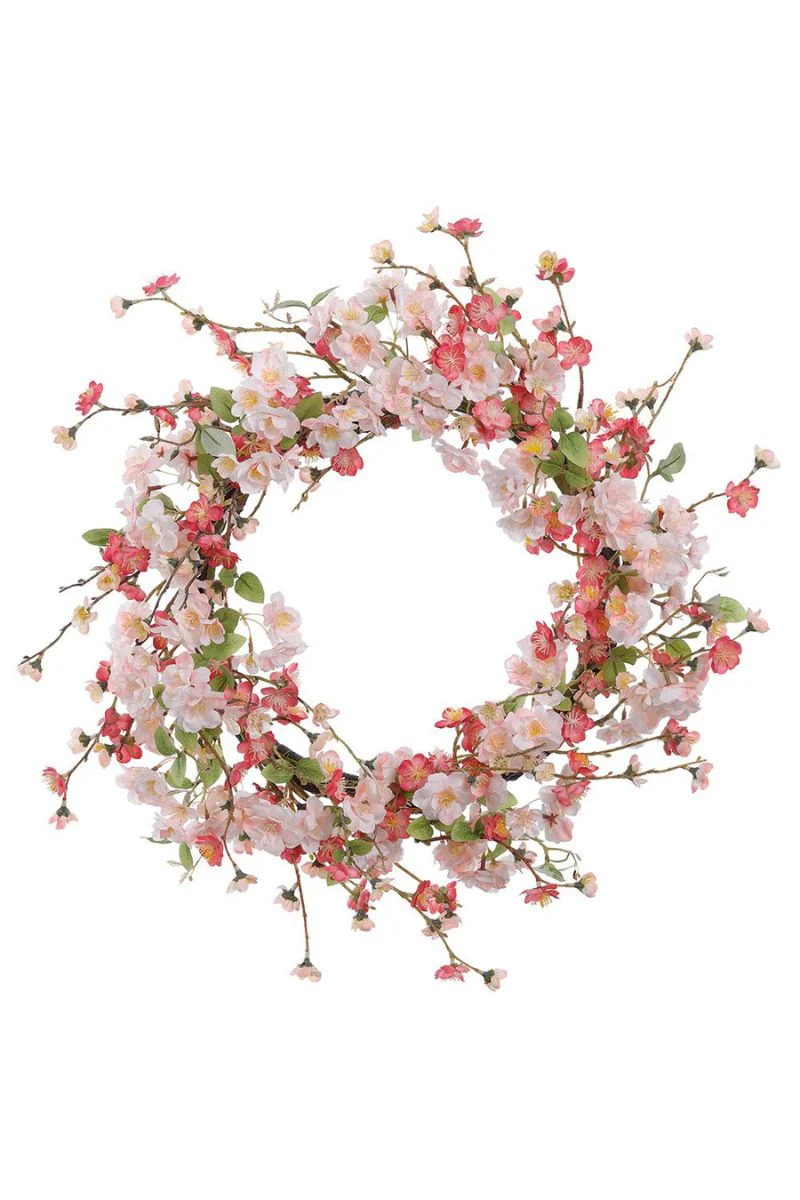 Faux Cherry Blossom Wreath 24" Pink and Cream