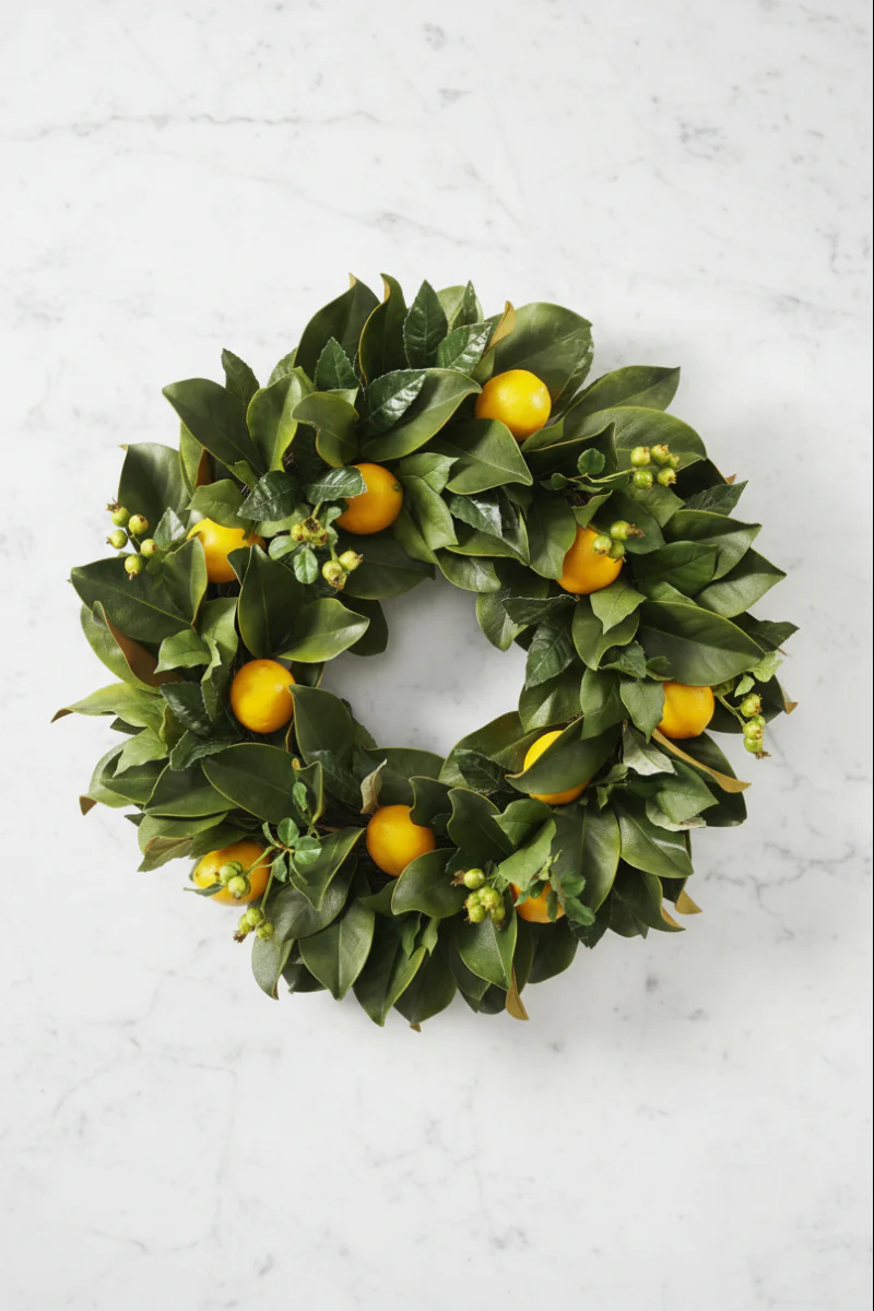 Faux Citrus Lemon Wreath 24" Yellow & Green